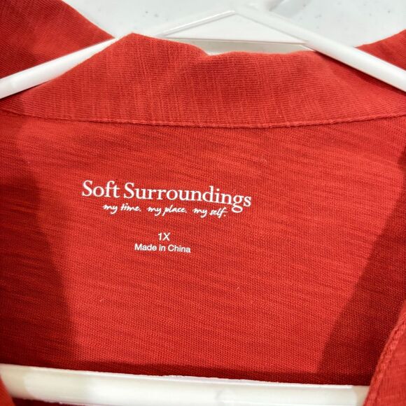 Soft Surroundings Orange Coral Tunic 1X Mixed Buttons Lagenlook Art-To-Wear - Picture 8 of 11